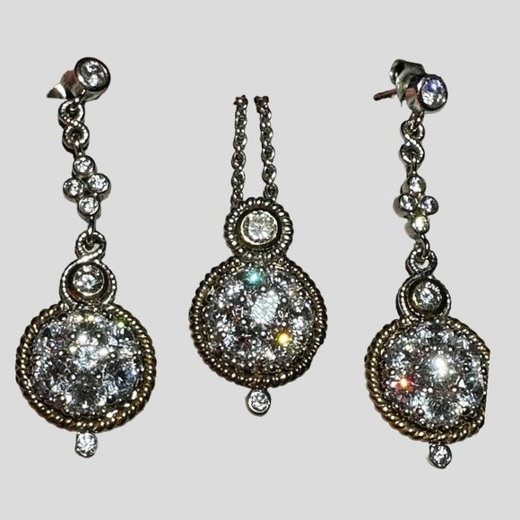 SPECTACULAR! NH SET SS925 CZ SILVER AND GOLD EARRINGS AND NECKLACE (EUC) - Picture 1 of 11